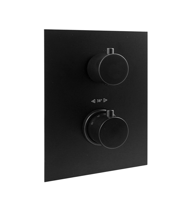 Mezclador termostático de ducha empotrado de 2 salidas en color negro mate Paffoni Light LIQ518NO/M
