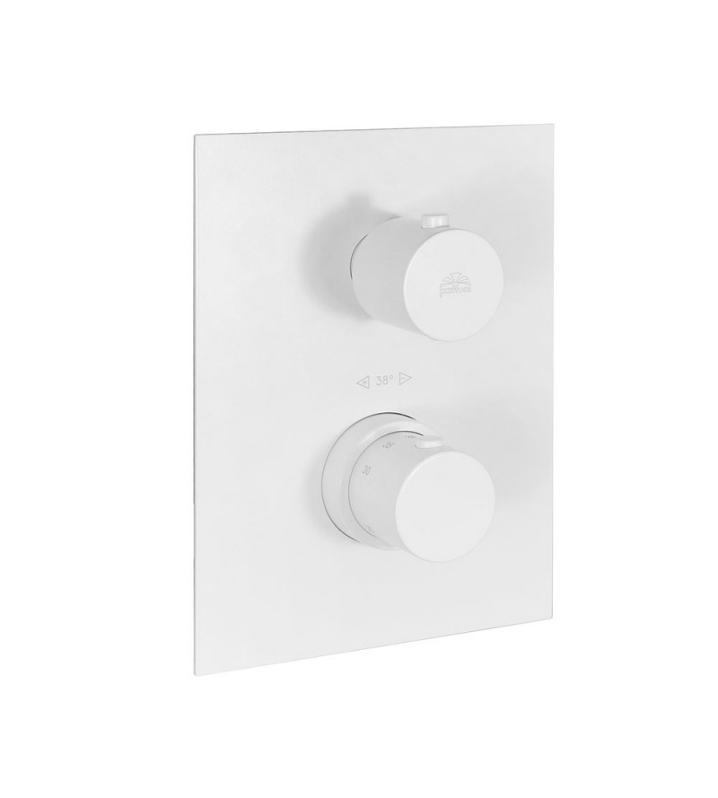 Mezclador termostático de ducha empotrado blanco mate con 2 salidas Paffoni Light LIQ518BO/M