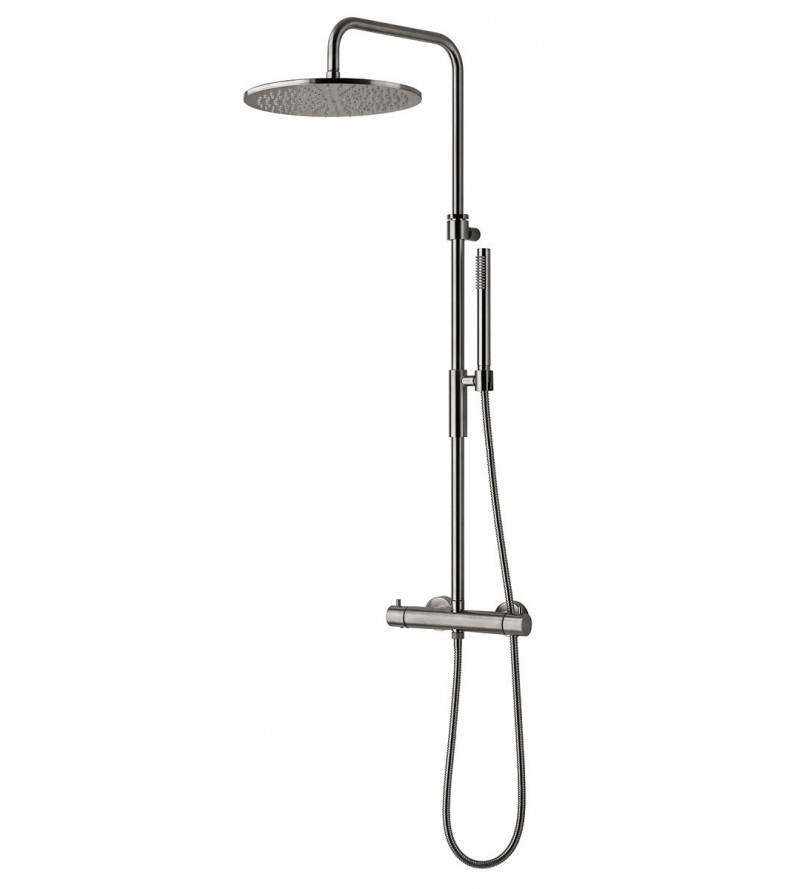 Brushed steel color thermostatic shower column with Ø300 mm shower head Paffoni ZCOL646KLIQST