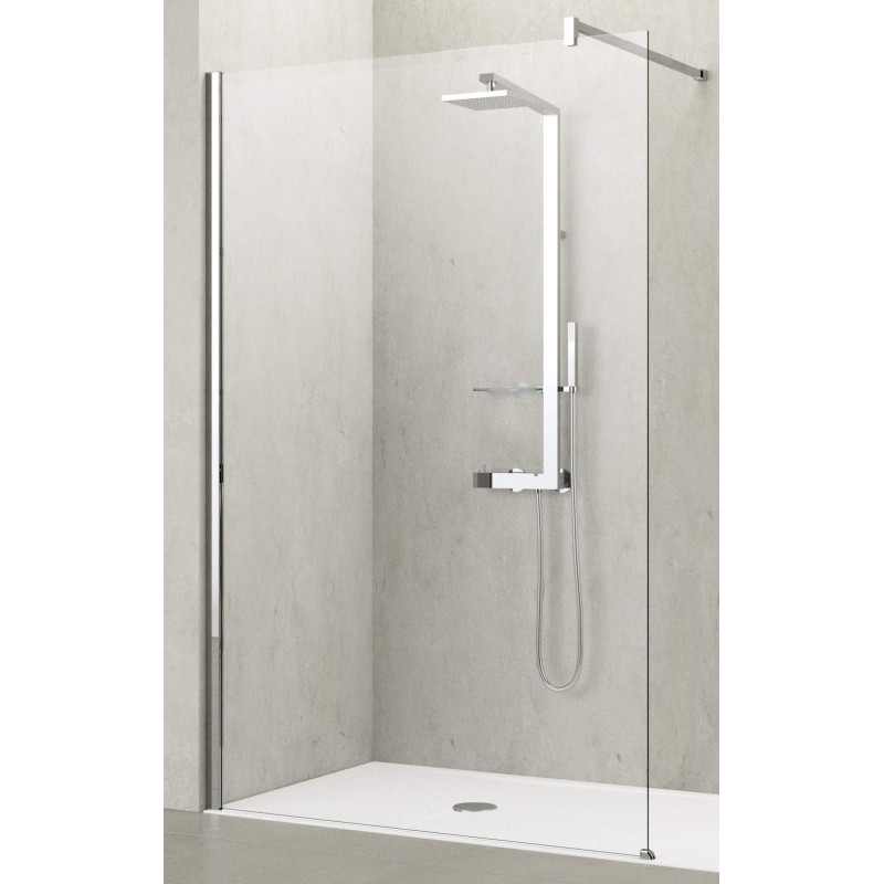Walk-in model transparent shower wall 100 cm chrome profiles Novellini Kuadra H