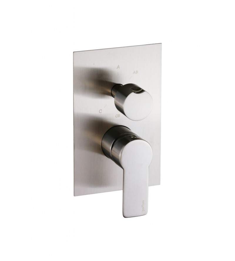 Built-in shower mixer with 3-way diverter in brushed steel colour Paffoni Tango TA019ST/M
