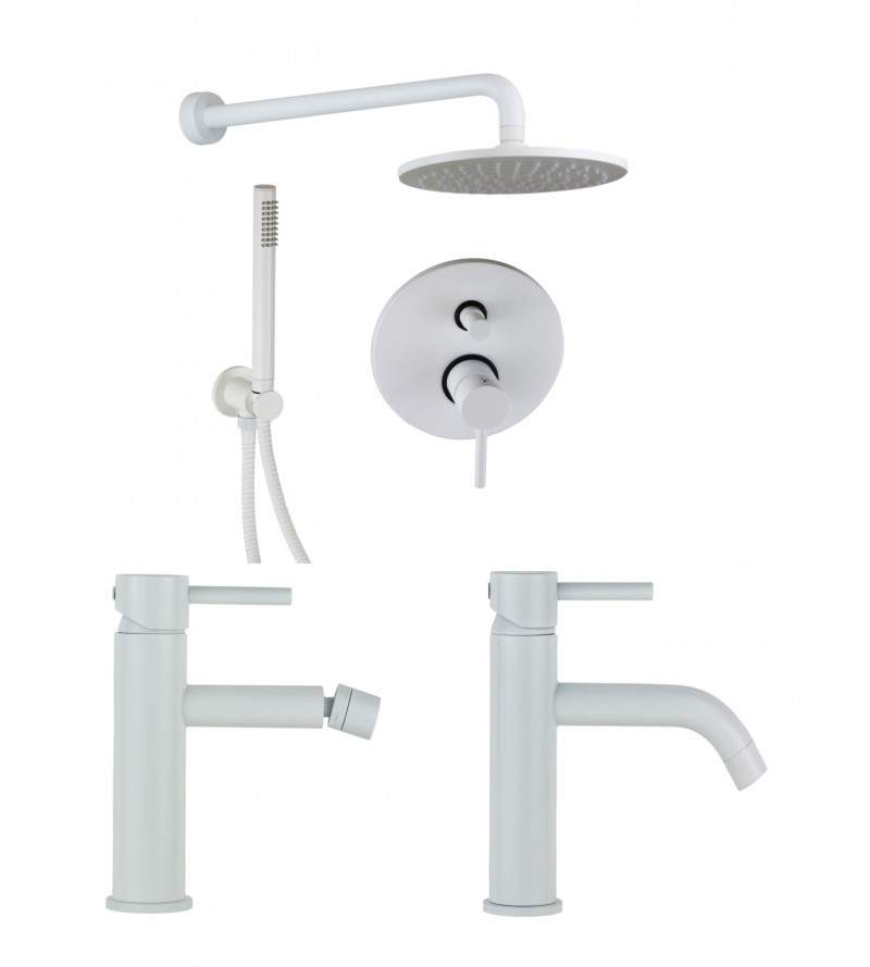 Complete bathroom package in Matt White color shower kit and mixer taps Pollini Jessy KITJES2BO