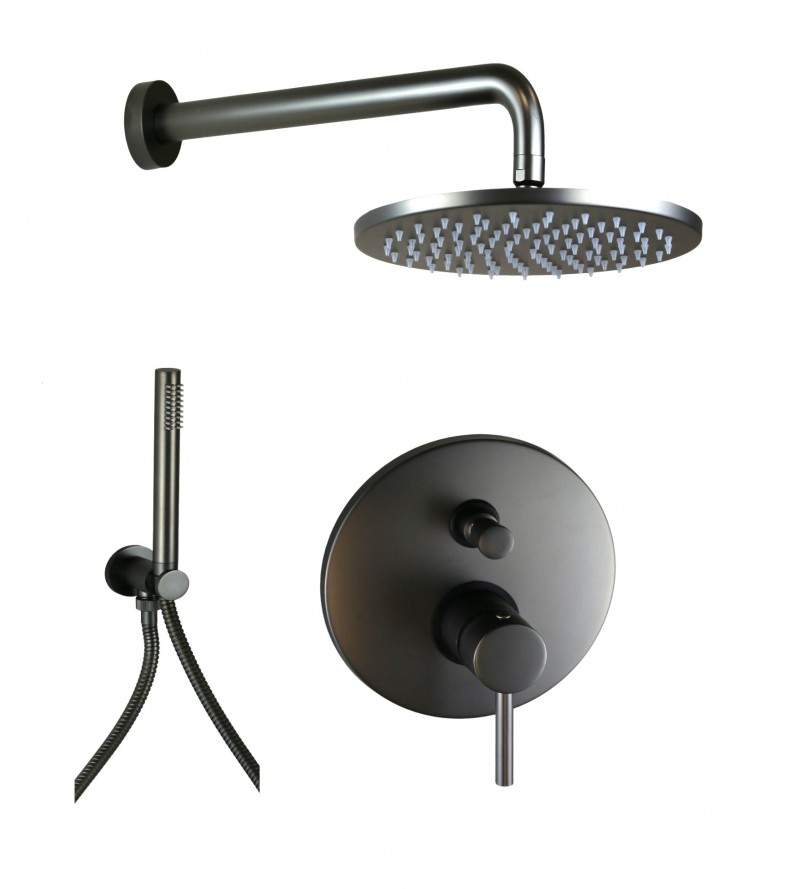 Built-in shower kit in graphite color with Ø20 cm shower head Pollini Jessy C477355255GF