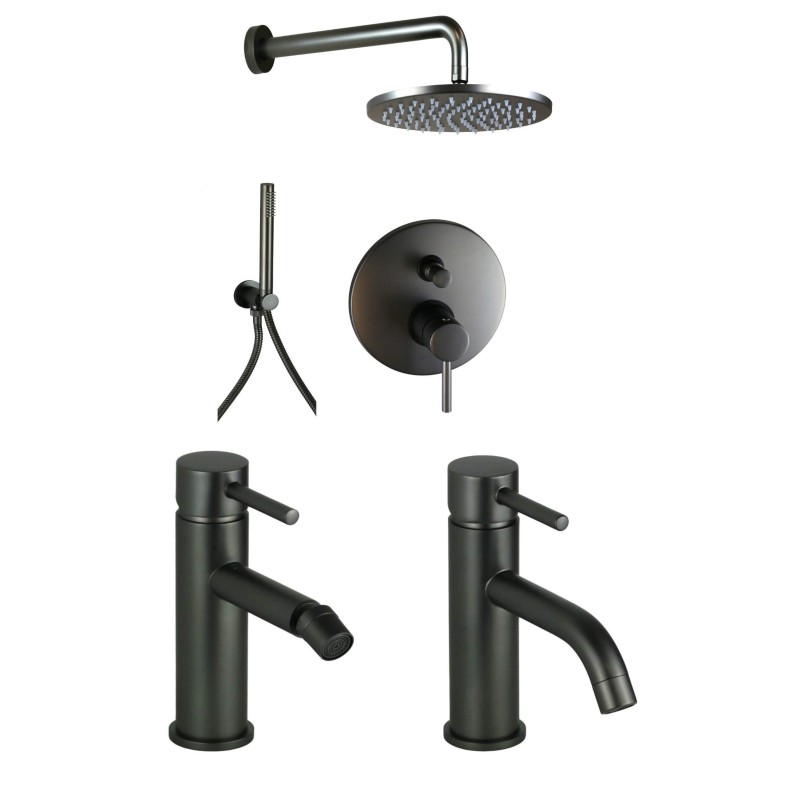 Complete bathroom package in graphite color shower kit and mixer taps Pollini Jessy KITJES2GF