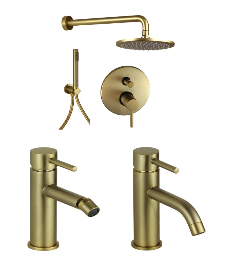 Complete bathroom package in brushed gold color shower kit and mixer taps Pollini Jessy KITJES2OS