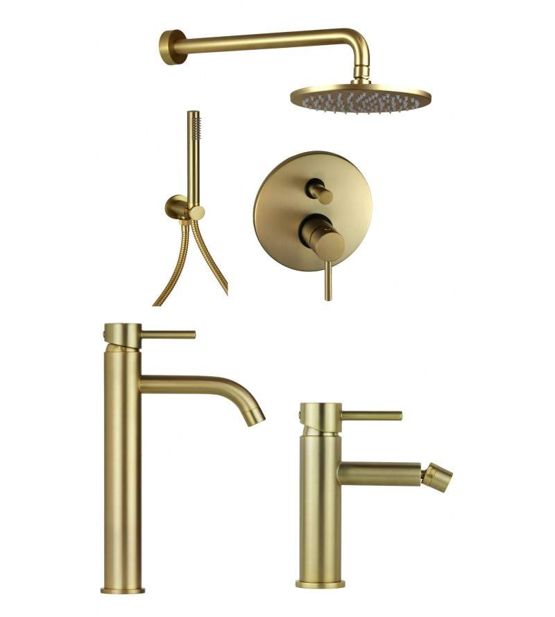 Bathroom set complete with tall bidet mixer and brushed gold shower set Pollini Jessy KITJES4OS