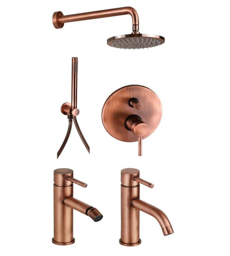Complete bathroom package in copper color shower kit and mixer taps Pollini Jessy KITJES2RA
