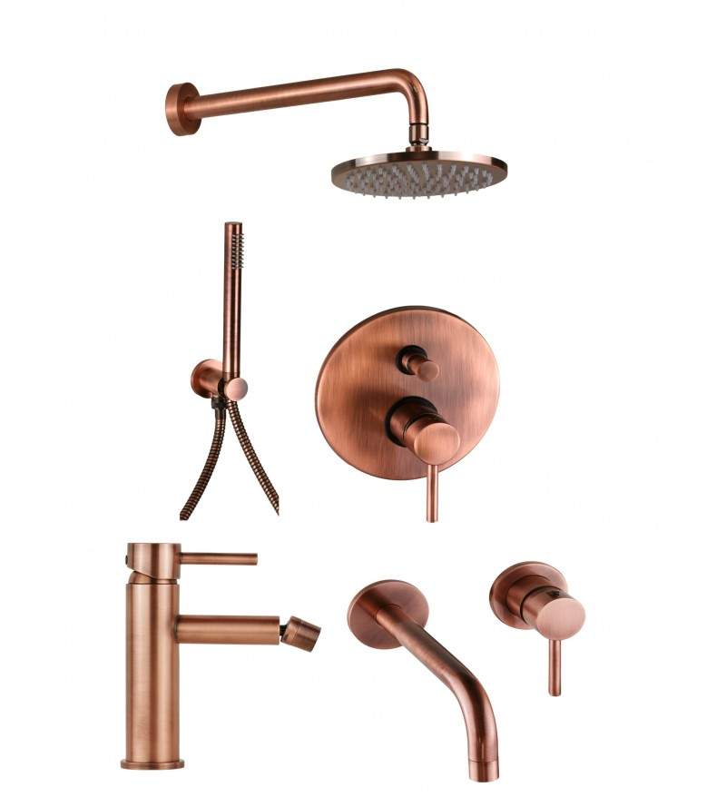Complete set of bathroom mixer taps in copper colour Pollini Jessy KITJES3RA