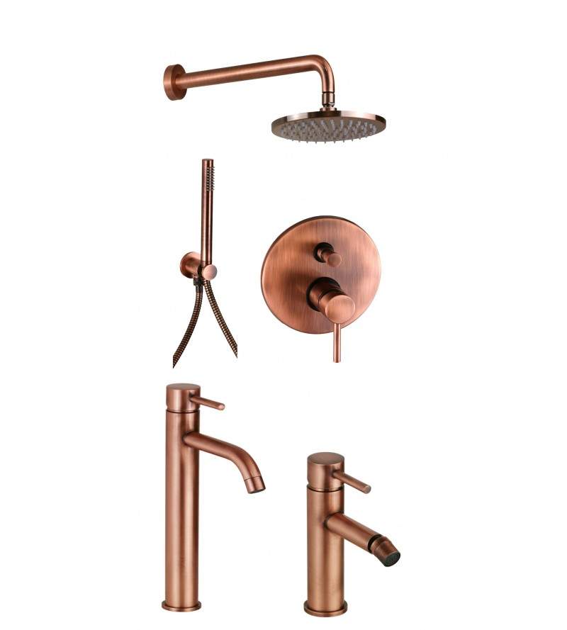 Bathroom set complete with tall bidet mixer and copper shower set Pollini Jessy KITJES4RA