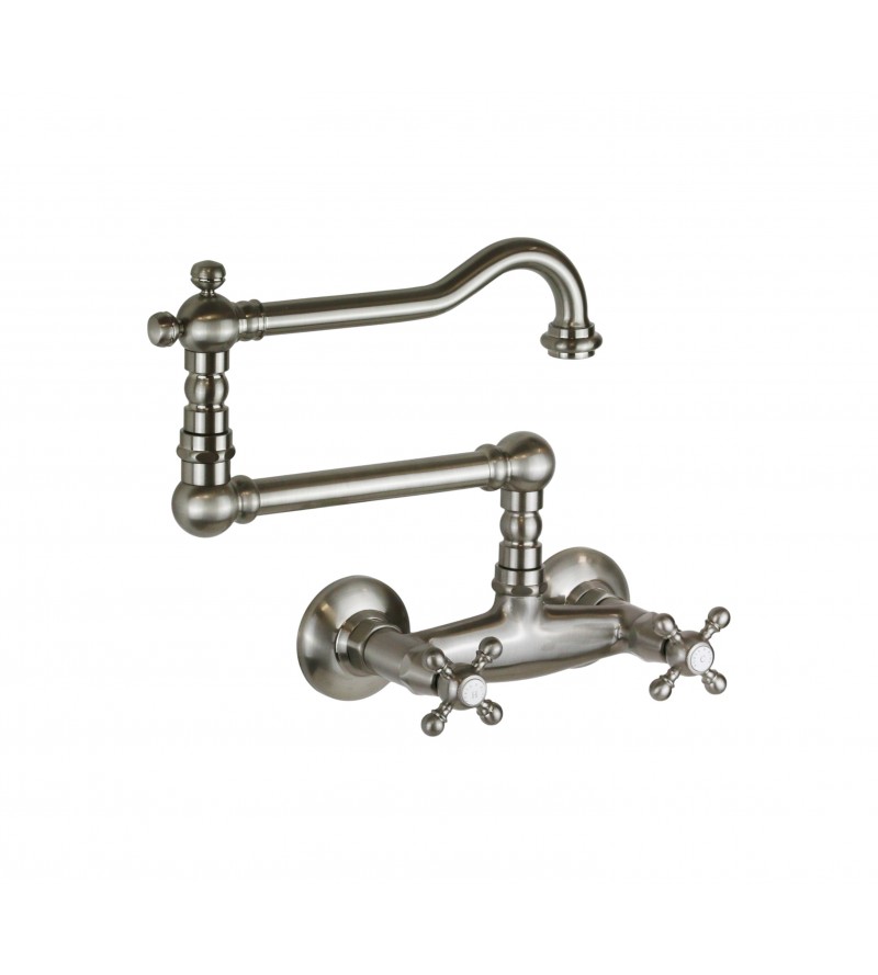 Wall-mounted double lever tap with jointed spout in antique nickel colour Porta & Bini Old Fashion 62552NA