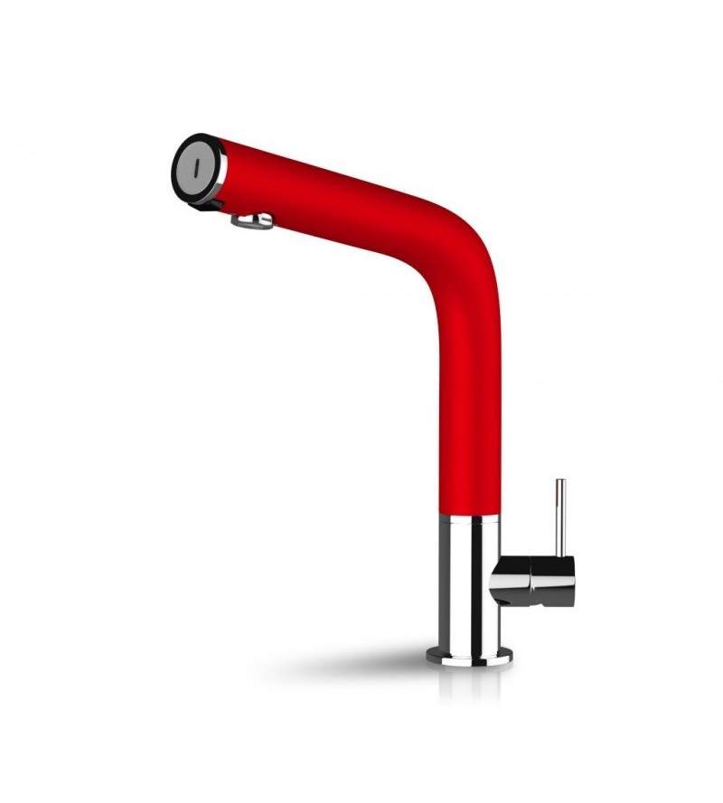 Electronic kitchen sink mixer with dual sensor technology in red color DMP Hello 200 86810