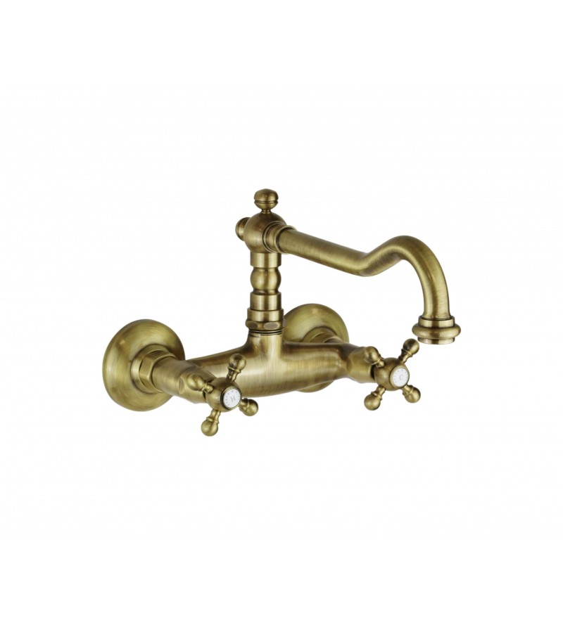 Wall-mounted kitchen sink faucet with bronze swivel spout Porta & Bini Old Fashion 62551BR