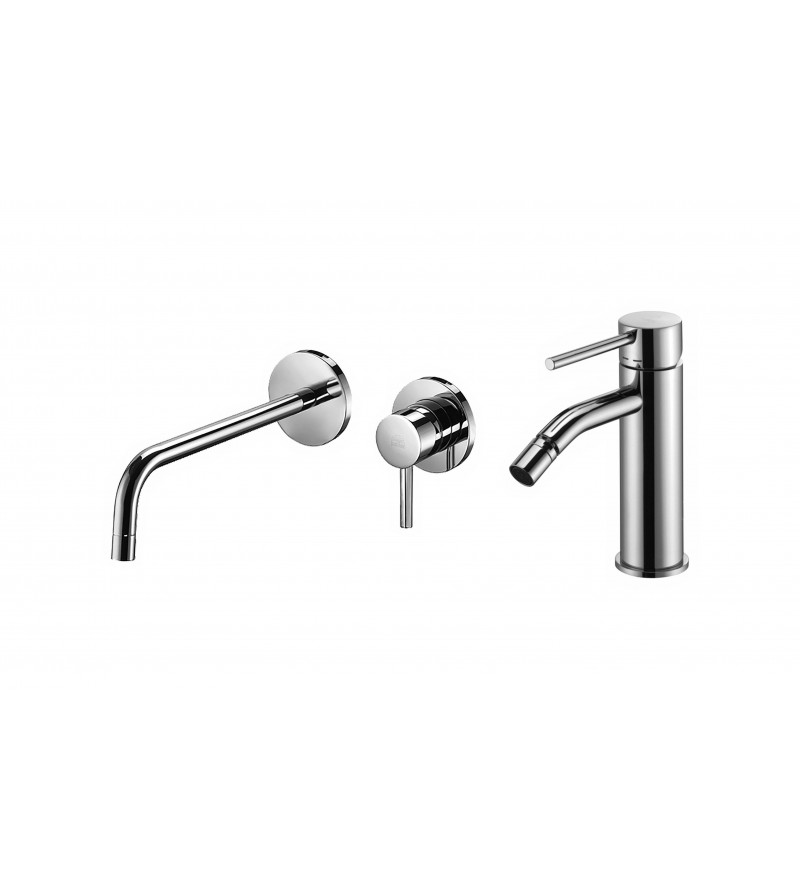 Wall-mounted basin and bidet mixer set without waste, chrome colour Paffoni Light KITLIG5CR