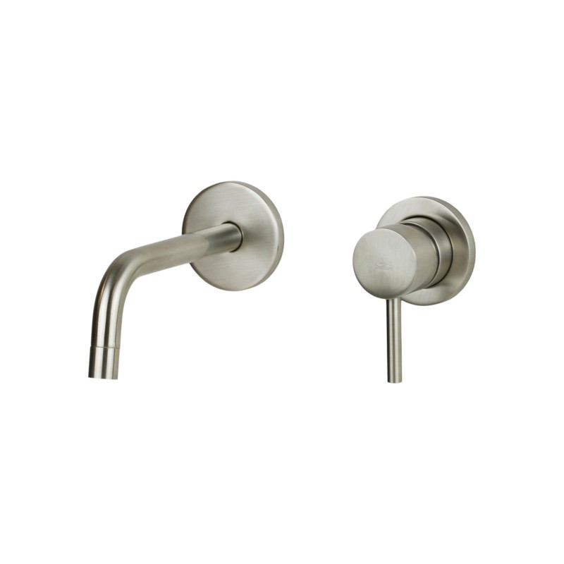 Wall-mounted basin mixer in brushed steel color with Ø70 mm plates Paffoni Light LIG104ST70