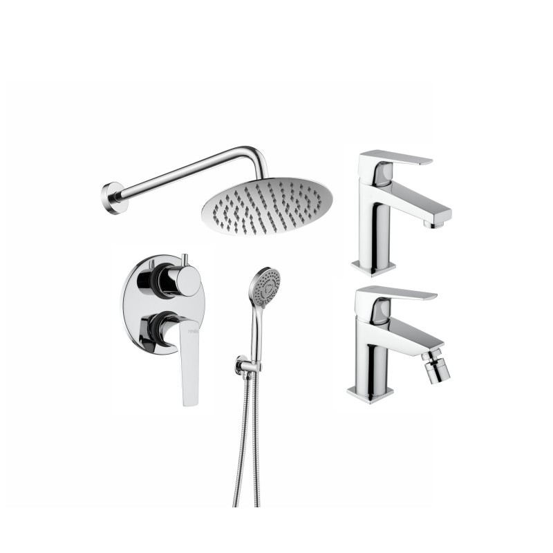 Tap set with sink mixer, bidet and shower kit in chrome colour Piralla Iceberg KITICE9CR