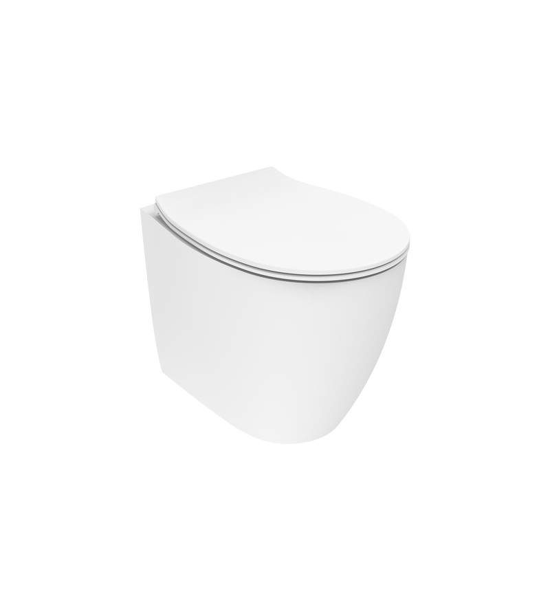 Floor-standing WC for flush-to-wall installation in matt white with SoftClose toilet seat Ercos Kite KITBCKTEOVASO