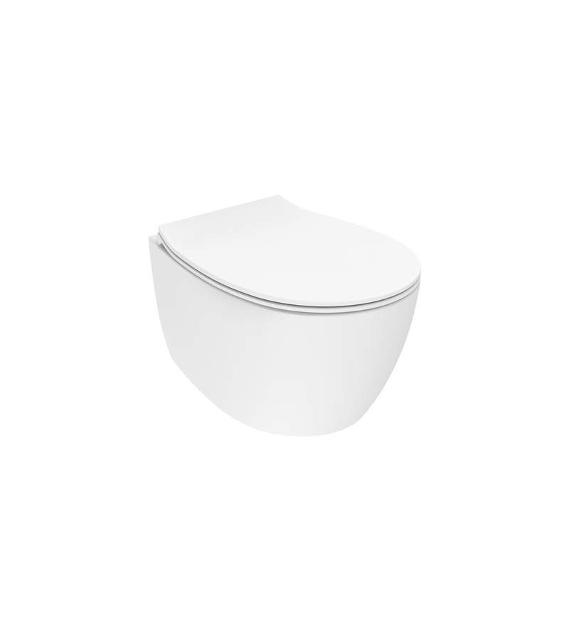 Matt white wall hung WC 51 cm long with SoftClose Ercos Kite WC cover KITBCKTEOVASO0001