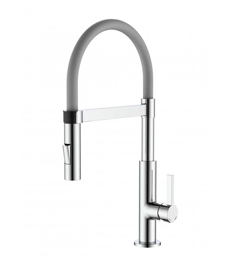Kitchen sink mixer with two jets in gray silicone shower Pollini acqua design MXCUMC293AG