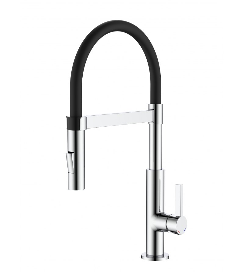 Double jet kitchen shower mixer tap, black silicone spout Pollini MAKY MXCUMC293NE