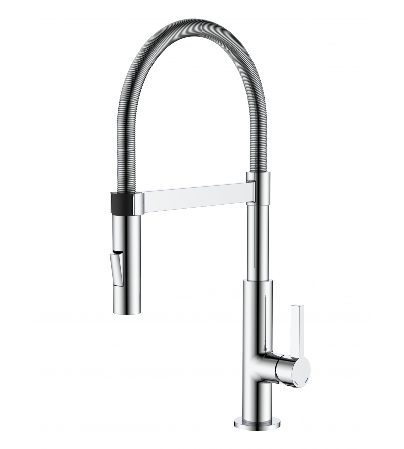 Kitchen sink mixer with spring and double jet shower Pollini MAKY SPRING MXCUMC313CR