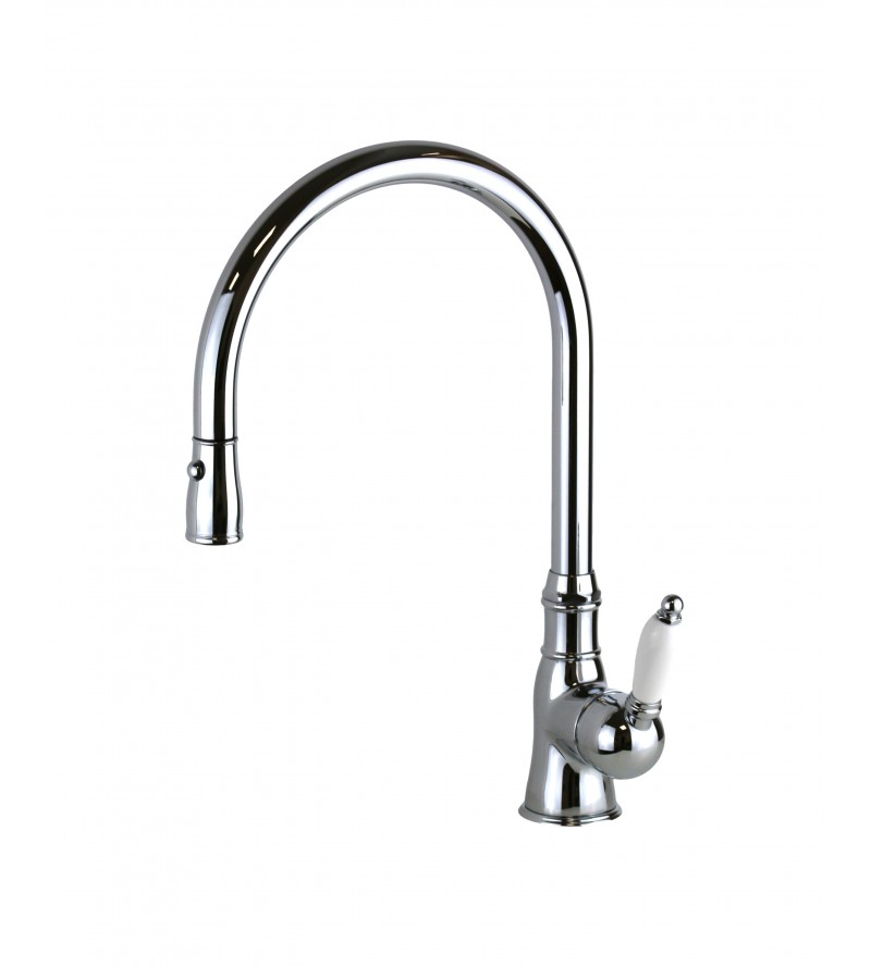 Retro style kitchen sink mixer with extractable shower in chromed brass Gattoni ORTA 0240/PCC0