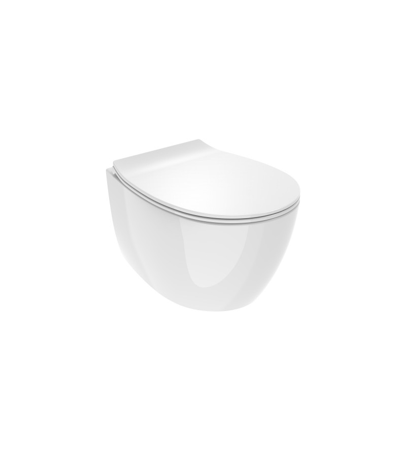 Glossy white wall-hung WC 510x355x363 mm with SoftClose toilet seat Ercos Kite KITBCKTELVASO0001