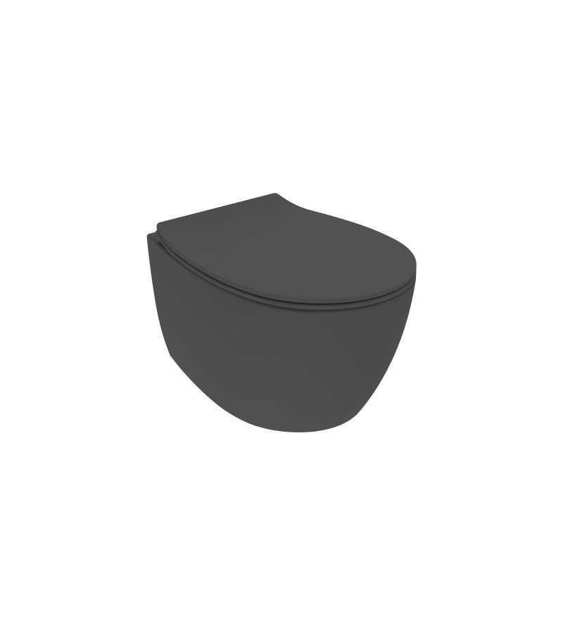 Vaso sospeso nero opaco con sedile e profondità di 51 cm con copri WC SoftClose Ercos Kite KITBCKTEKVASO0001