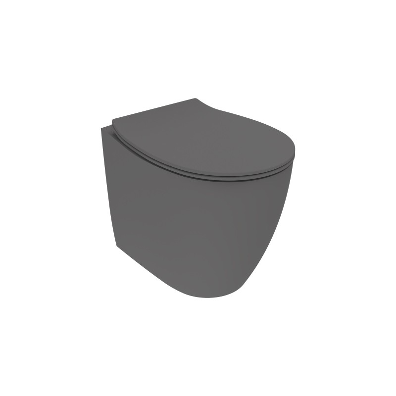 Vaso a pavimento lungo 52 cm colore grigio opaco con copri WC SoftClose  Ponsi Kite KITBCKTEGVASO
