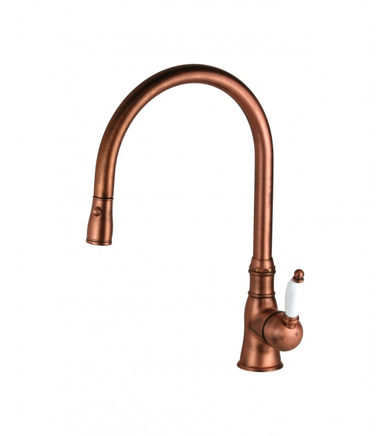 Kitchen sink mixer with high extractable shower spout in copper colour Gattoni ORTA 0240/PCVC