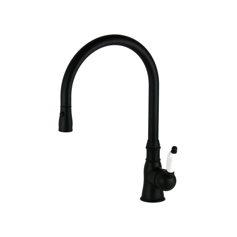 High spout kitchen sink mixer with matt black extractable shower Gattoni ORTA 0240/PCNO