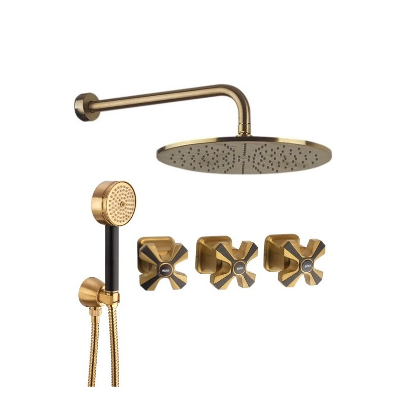 Shower composition in brushed brass 3 handles Mamoli 1938 KIT1938G2