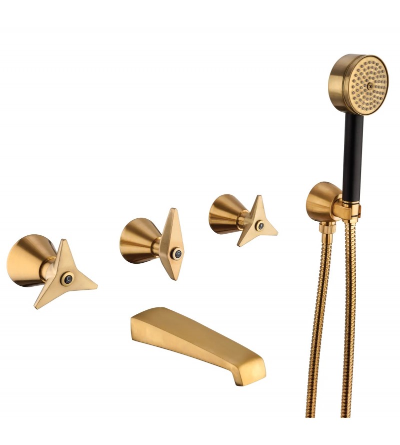 Built-in battery mixer for bathtub with shower set in brushed brass finish Mamoli Gio Ponti 2519FR14002G
