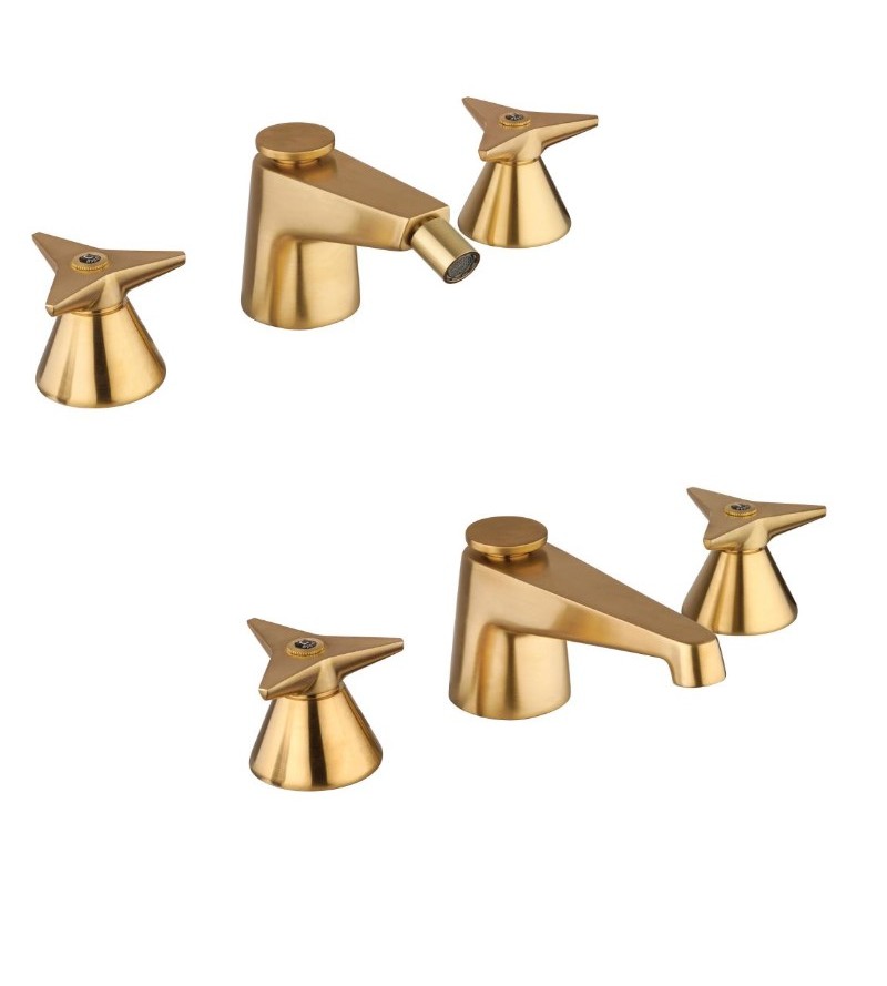 3-hole washbasin and bidet set in brushed brass colour Mamoli Gio Ponti KITGIOG4
