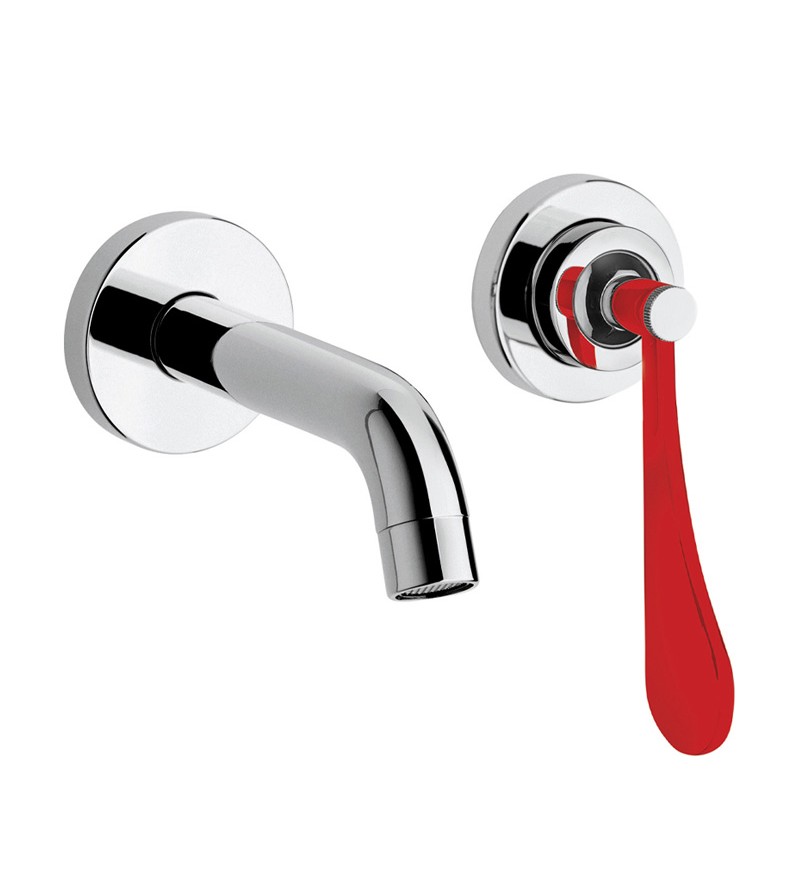 Wall mounted washbasin mixer with 190 mm long spout with red lever Mamoli Paola&TheBathroom 494700000C21