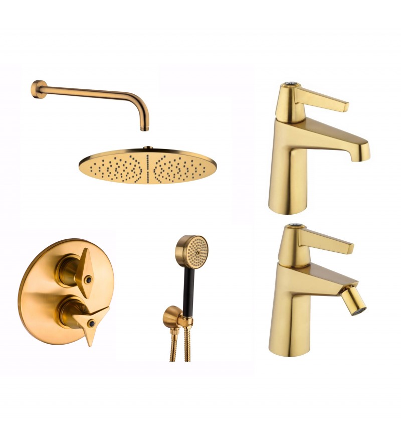 Single hole sink and bidet mixer set with shower kit in brushed brass color Mamoli Gio Ponti KITGIOG11