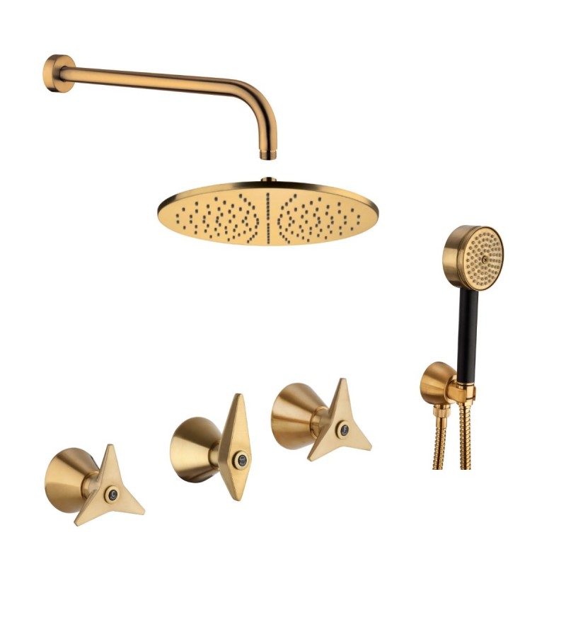 Brushed brass shower composition with 3 handles Mamoli Gio Ponti KITGIOG2