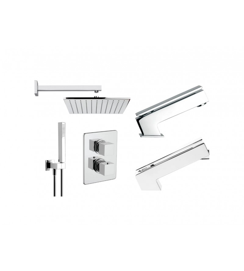 Single hole sink and bidet mixer set with square model shower kit Mamoli Mendini KITMENDINI14