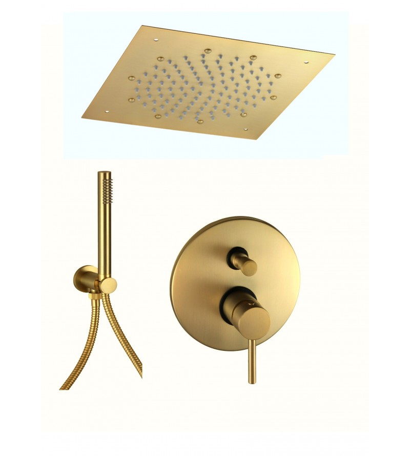 Shower kit in brushed gold color with ceiling shower head Pollini Jessy C420145255OS