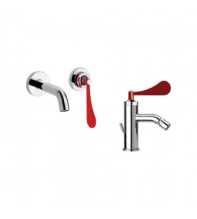 Wall-mounted sink and bidet mixer kit with red lever Mamoli Paola&TheBathroom KITPAOLA5