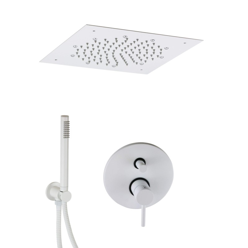 Kit de douche de couleur blanc mat avec pomme de douche au plafond Pollini Jessy C420145255BO