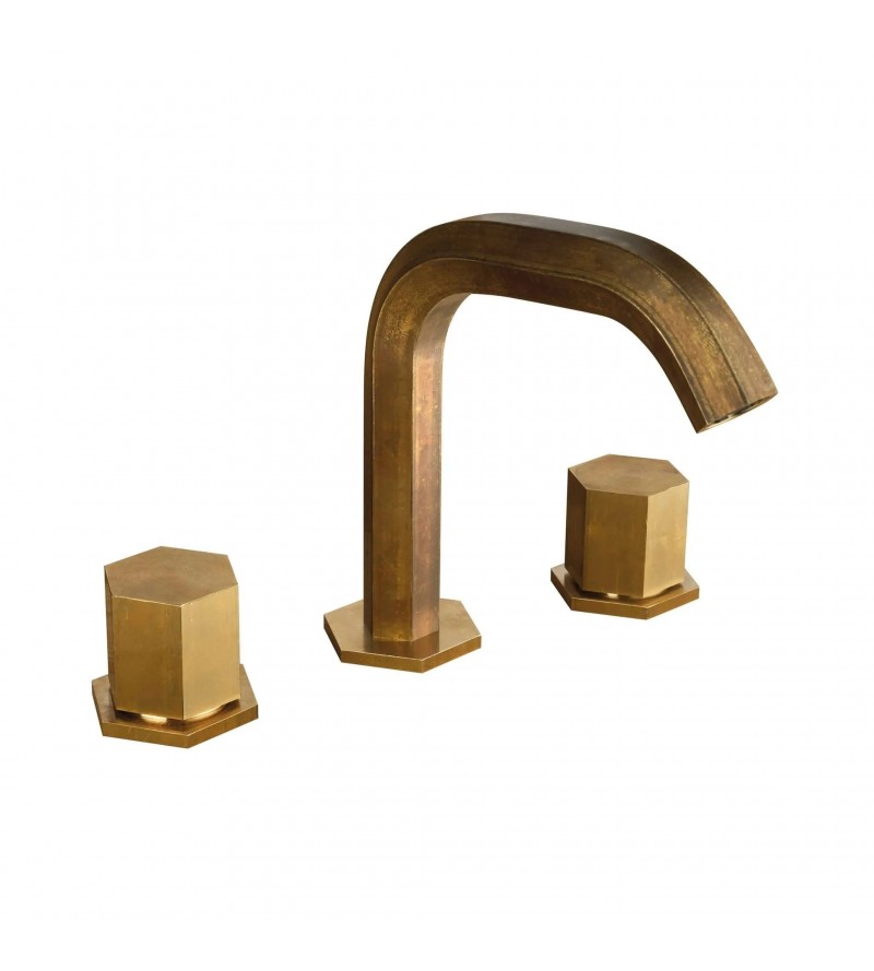 3-hole sink mixer in natural brass hexagonal model Mamoli Hexagonal 456500000057