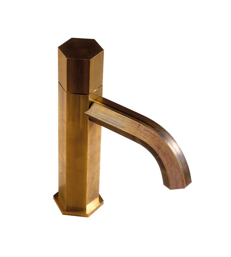 Single hole sink mixer in natural brass hexagonal model Mamoli Hexagonal 456100000057