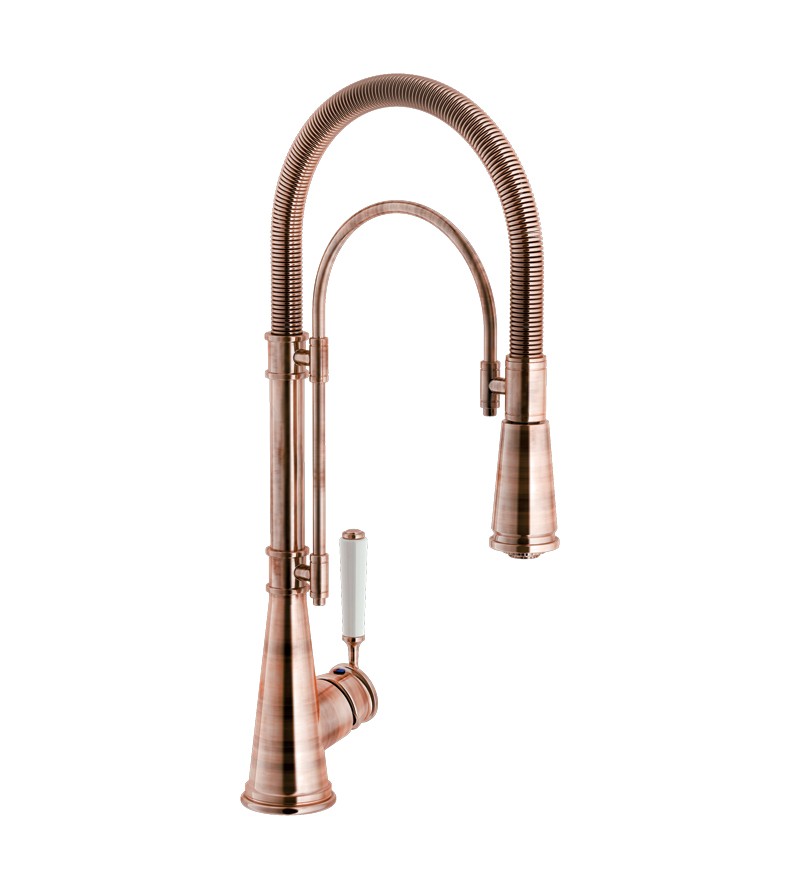 Retro style kitchen sink mixer with copper finish shower Nobili Charlie CH75500RA