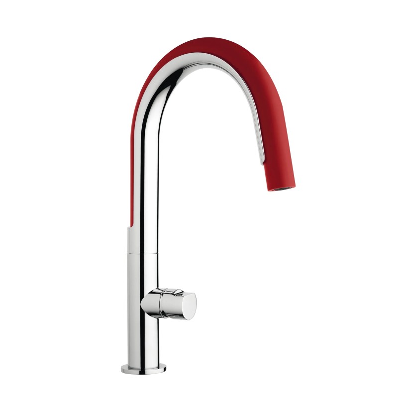 Single lever kitchen sink mixer with red silicone hand shower Mamoli Cook 740800000C01