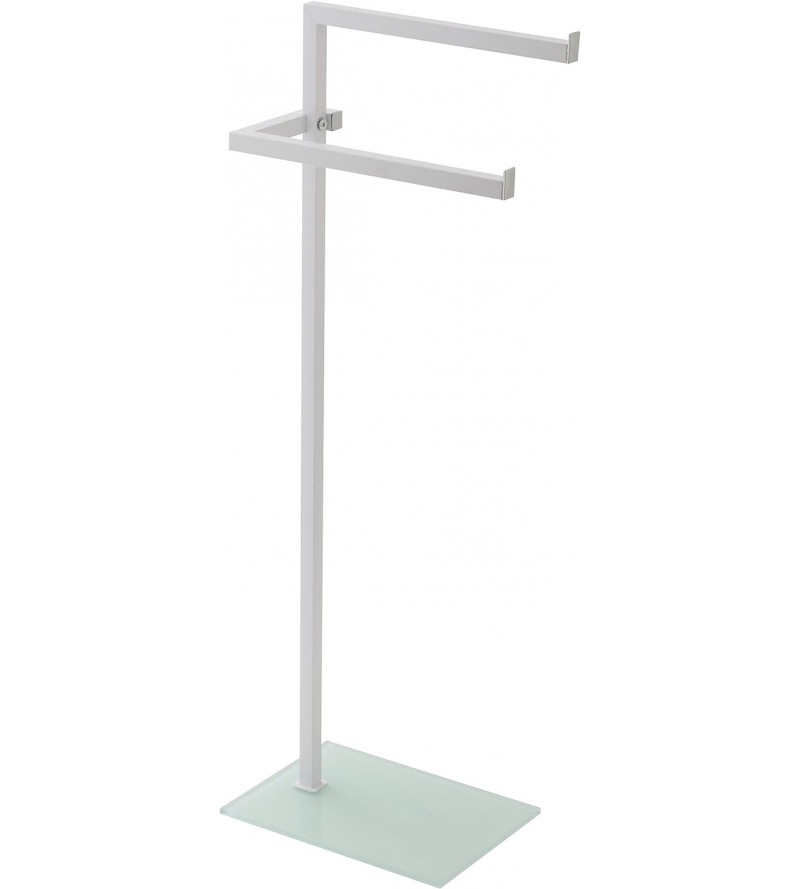 Floor standing towel holder in white steel and glass Feridras 810010