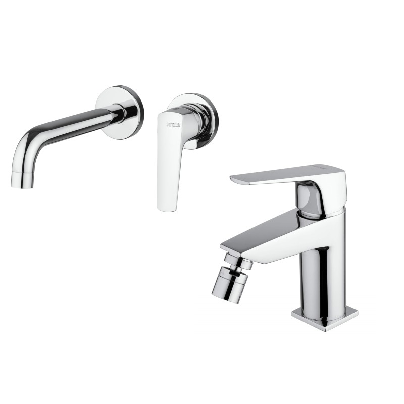 Wall-mounted basin mixer kit without plate and bidet in chrome colour Piralla Iceberg KITICE4CR