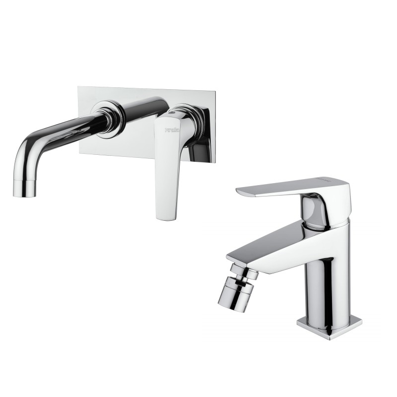 Wall-mounted basin mixer kit with plate and bidet in chrome colour Piralla Iceberg KITICE5CR