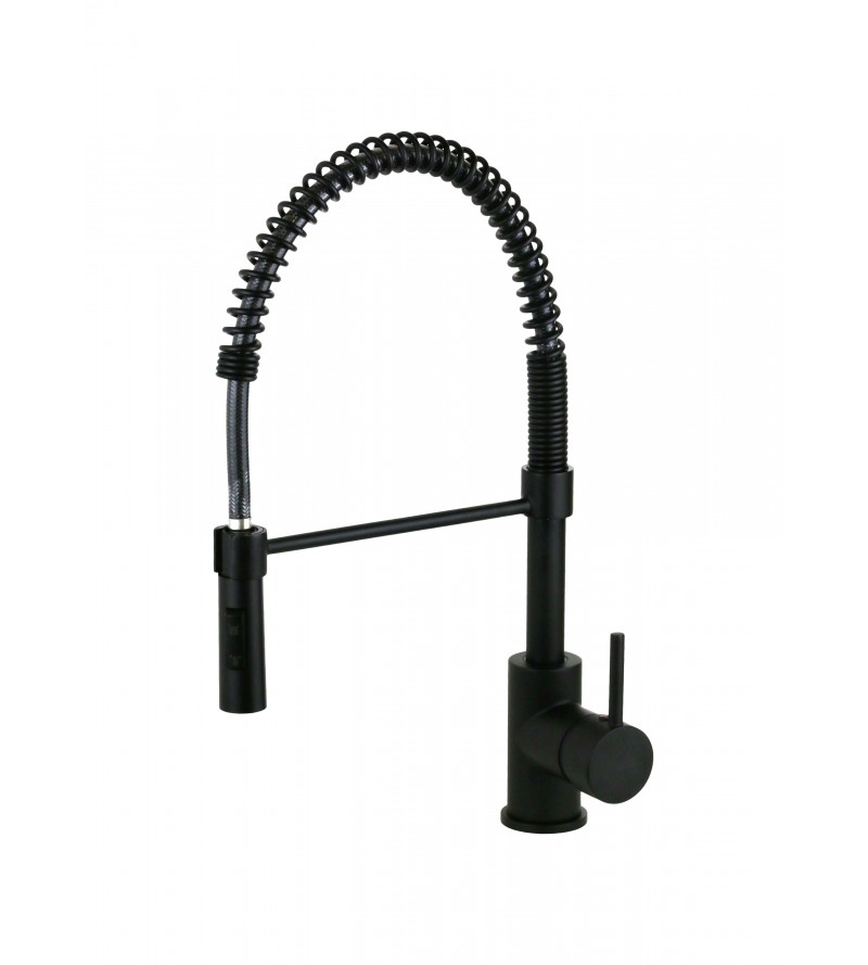 Kitchen sink mixer in matt black color with spring Pollini FEEL 1594TB