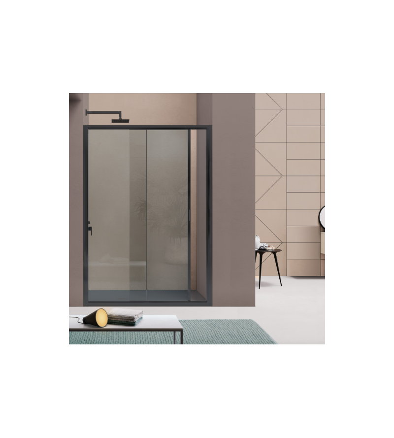 Mampara de ducha corredera para instalación en nicho 100 cm, color negro mate SAMO America Quattro B6440
