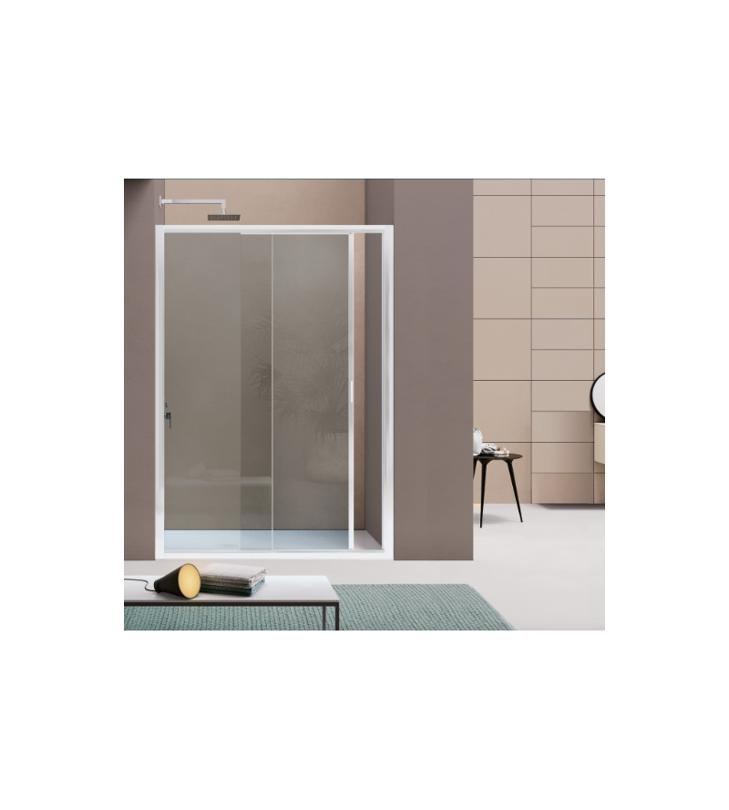 Mampara de ducha corredera para instalación en nicho 100 cm, color blanco mate SAMO America Quattro B6440